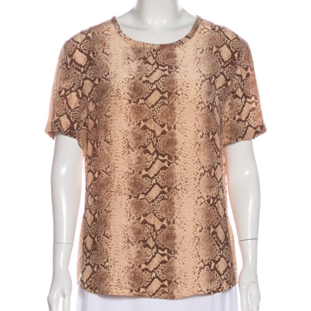 Equipment Beige Python Print Silk Short Sleeve Top - image 2